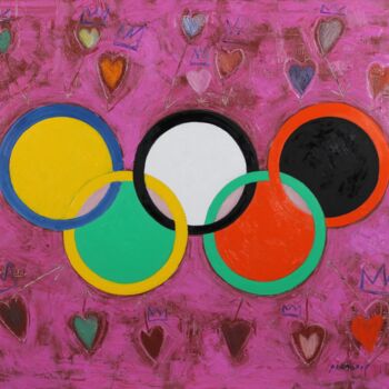 Pintura titulada "Anneaux olympiques,…" por Raphaël Prenovec, Obra de arte original, Oleo Montado en Bastidor de camilla de…