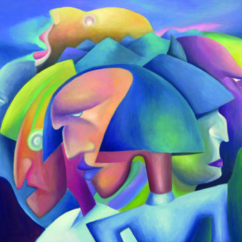 Peinture intitulée "Grappe de têtes" par Raphaël Roux, Œuvre d'art originale, Huile