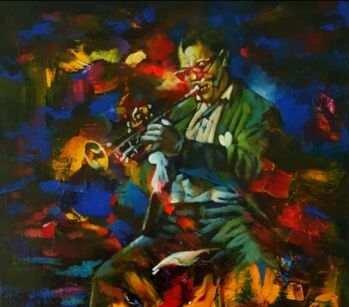 Painting titled "Louis Armstrong" by Sagage, Original Artwork, Acrylic