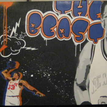 Painting titled "Patrick Ewing" by Raphael Trigaux (Colorzyourmind), Original Artwork, Acrylic Mounted on Wood Stretcher fra…