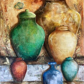 Картина под названием "Potiches de mon jar…" - Raphaëla Gemini, Подлинное произведение искусства, Масло Установлен на Деревя…