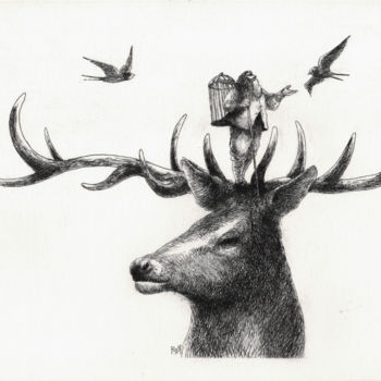 Obrazy i ryciny zatytułowany „Oiseleur” autorstwa Raphael Del Rosario, Oryginalna praca, Akwaforta