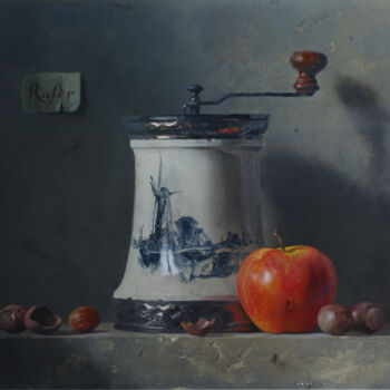Peinture intitulée "Moulin, pomme & noi…" par Rasèr, Œuvre d'art originale, Huile