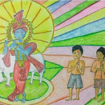 Drawing titled "Krishna" by Rashmi Kanchan, Original Artwork, Pastel