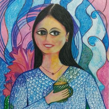 Drawing titled "Lost in thoughts" by Rashmi Kanchan, Original Artwork, Pastel