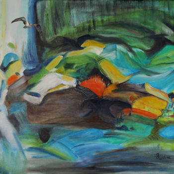 Peinture intitulée "My Green Valley" par Rashmi Rekha, Œuvre d'art originale, Huile