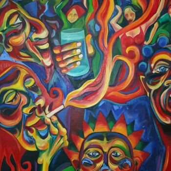 Painting titled "Night Life" by Cecilia Ferreira, Original Artwork, Oil