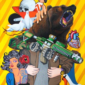 Картина под названием "L'ours était armé" - Rauky, Подлинное произведение искусства, Акрил