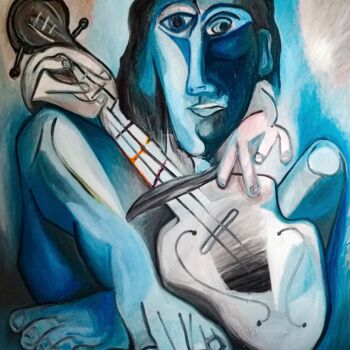 Painting titled "VIOLONCHELISTA EN L…" by Raul Cañestro Caballero, Original Artwork, Oil