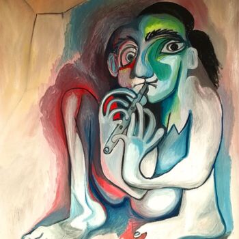 Painting titled "FLAUTISTA" by Raul Cañestro Caballero, Original Artwork, Oil