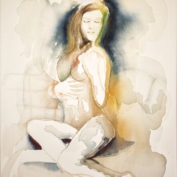 Painting titled "MOMENTO INTIMO" by Raul Cañestro Caballero, Original Artwork, Watercolor