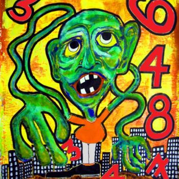 Painting titled "The Number Game" by Outsider Artist, Original Artwork, Oil