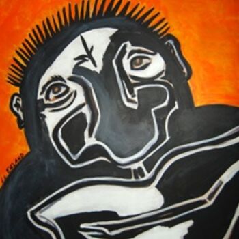 Painting titled "Orange And Black" by Outsider Artist, Original Artwork, Oil