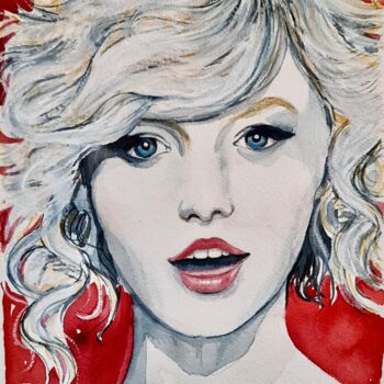 Schilderij getiteld "TAYLOR SWIFT" door Ray Johnstone, Origineel Kunstwerk, Aquarel