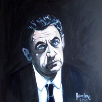 Schilderij getiteld "Nicolas Sarkozy" door Ray Johnstone, Origineel Kunstwerk, Olie