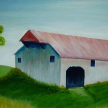 Painting titled "Barn with Red Roof" by Ray Garcia, Original Artwork