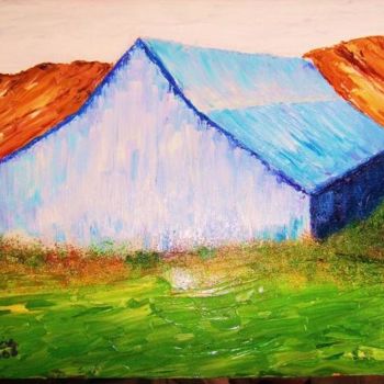 Ζωγραφική με τίτλο "Blue Barn Landscape" από Ray Garcia, Αυθεντικά έργα τέχνης
