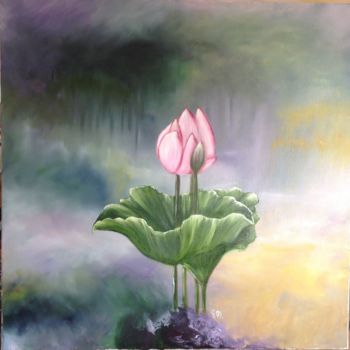 Pittura intitolato "Le lotus d'eau" da Raymonde Etcharry, Opera d'arte originale, Olio