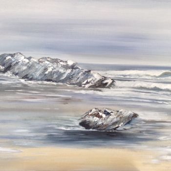 Painting titled "La mer grise" by Raymonde Etcharry, Original Artwork, Oil