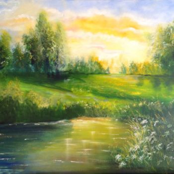 Painting titled "Coucher de soleil s…" by Raymonde Etcharry, Original Artwork, Oil