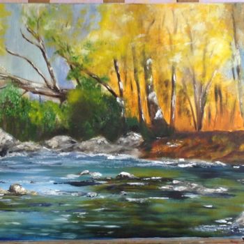 Peinture intitulée "La rivière en autom…" par Raymonde Etcharry, Œuvre d'art originale, Huile
