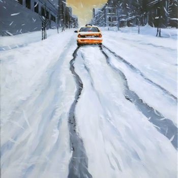 「taxi dans la neige」というタイトルの絵画 Raymond Agostiniによって, オリジナルのアートワーク, アクリル