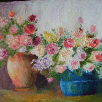 Painting titled "Les Deux Bouquets" by Raymond Cyran, Original Artwork