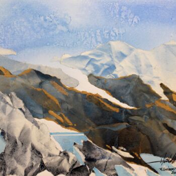 Painting titled "le grand glacier" by Raymond Guibert, Original Artwork, Watercolor Mounted on Cardboard