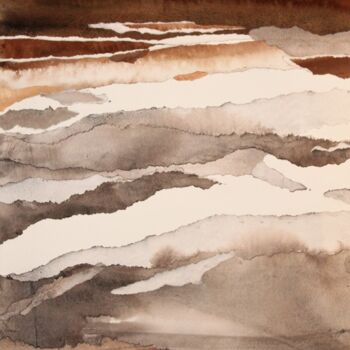 Painting titled "collines brunes" by Raymond Guibert, Original Artwork, Watercolor Mounted on Wood Panel