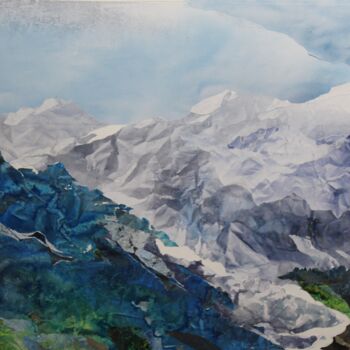 Κολάζ με τίτλο "Grand glacier 2" από Raymond Guibert, Αυθεντικά έργα τέχνης, Κολάζ Τοποθετήθηκε στο Ξύλινο πάνελ