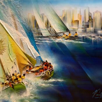 Painting titled "San Diego Bay" by Raymond Poulet, Original Artwork, Oil