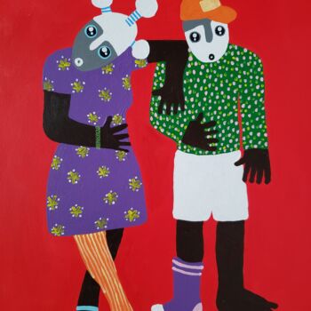 Painting titled "le couple" by Raymond Yves Kono (Ntshi-Ntshim), Original Artwork, Acrylic