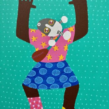 "gestuelle enfantine…" başlıklı Tablo Raymond Yves Kono (Ntshi-Ntshim) tarafından, Orijinal sanat, Akrilik