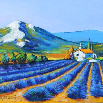 Painting titled "Lavandes en Provence" by Raymond Debout, Original Artwork, Oil Mounted on Wood Stretcher frame