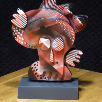 Скульптура под названием "Tiny Red Skull" - Thierry Corpet (Raymond X), Подлинное произведение искусства, Дерево