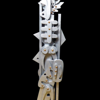 Sculpture titled "Totem Cat Power" by Thierry Corpet (Raymond X), Original Artwork, Wood