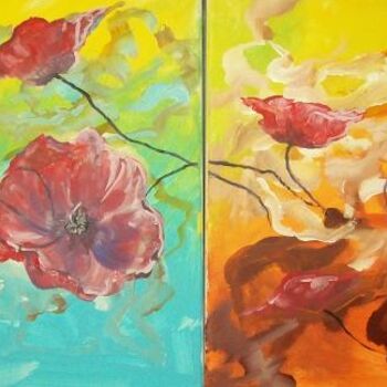 Painting titled "Poppies Double Canv…" by Raymond Doward, Original Artwork, Oil