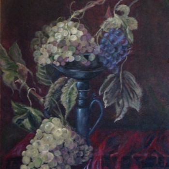 Pintura intitulada "Grapes dish" por Rayray, Obras de arte originais, Óleo