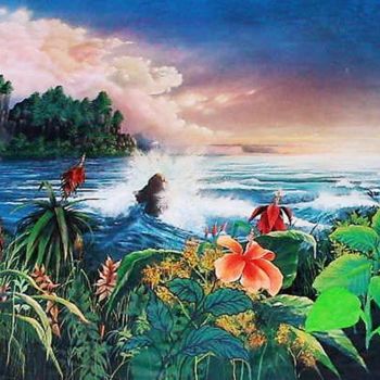 Peinture intitulée "Tropical Romance" par Raz, Œuvre d'art originale, Huile