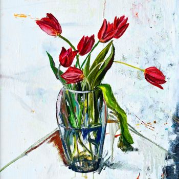 Peinture intitulée "Tulipani in bianco" par Raffaello Bongini (Ciocka), Œuvre d'art originale, Huile