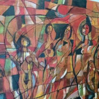 Schilderij getiteld "Mujeres esotericas…" door Rigoberto Reyes, Origineel Kunstwerk, Acryl Gemonteerd op Steen