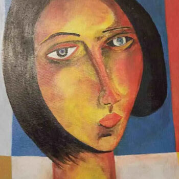 Ζωγραφική με τίτλο "Mujer de Cuello Lar…" από Rigoberto Reyes, Αυθεντικά έργα τέχνης, Ακρυλικό Τοποθετήθηκε στο Ξύλινο φορεί…