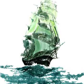 Arts numériques intitulée "navire en mer" par Rc Digipainter436, Œuvre d'art originale, Peinture numérique