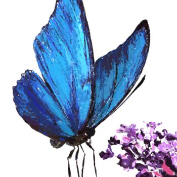 Digital Arts titled "papillon bleu" by Rc Digipainter436, Original Artwork, Digital Painting