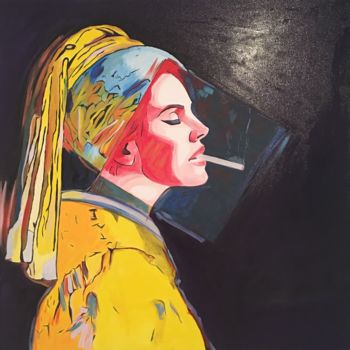 Pittura intitolato "Girl With a Pearl E…" da R.Çağlar Oğuz, Opera d'arte originale, Acrilico