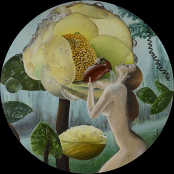 Painting titled "Ii Ninfeo" by Rosanna Cerutti, Original Artwork, Oil Mounted on Wood Panel