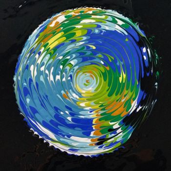 Malarstwo zatytułowany „Trouble Earth” autorstwa Reba, Oryginalna praca, Akryl Zamontowany na Drewniana rama noszy