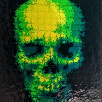 Painting titled "Skull Toxic" by Reba, Original Artwork, Acrylic Mounted on Wood Stretcher frame