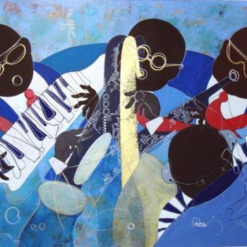 Painting titled "BLUE JAZZ BAN" by Fathi, Original Artwork, Oil