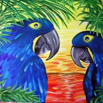 Painting titled "Blue parots" by Rebecca, Original Artwork